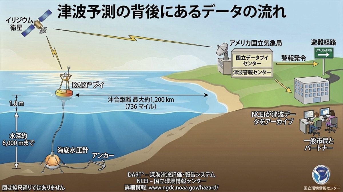 津波予測の背後にあるデータの流れ